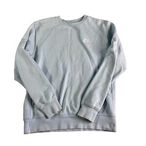 Nike Club Fleece Crewneck Sweatshirt Mens Small Light Blue Embroidered Logo